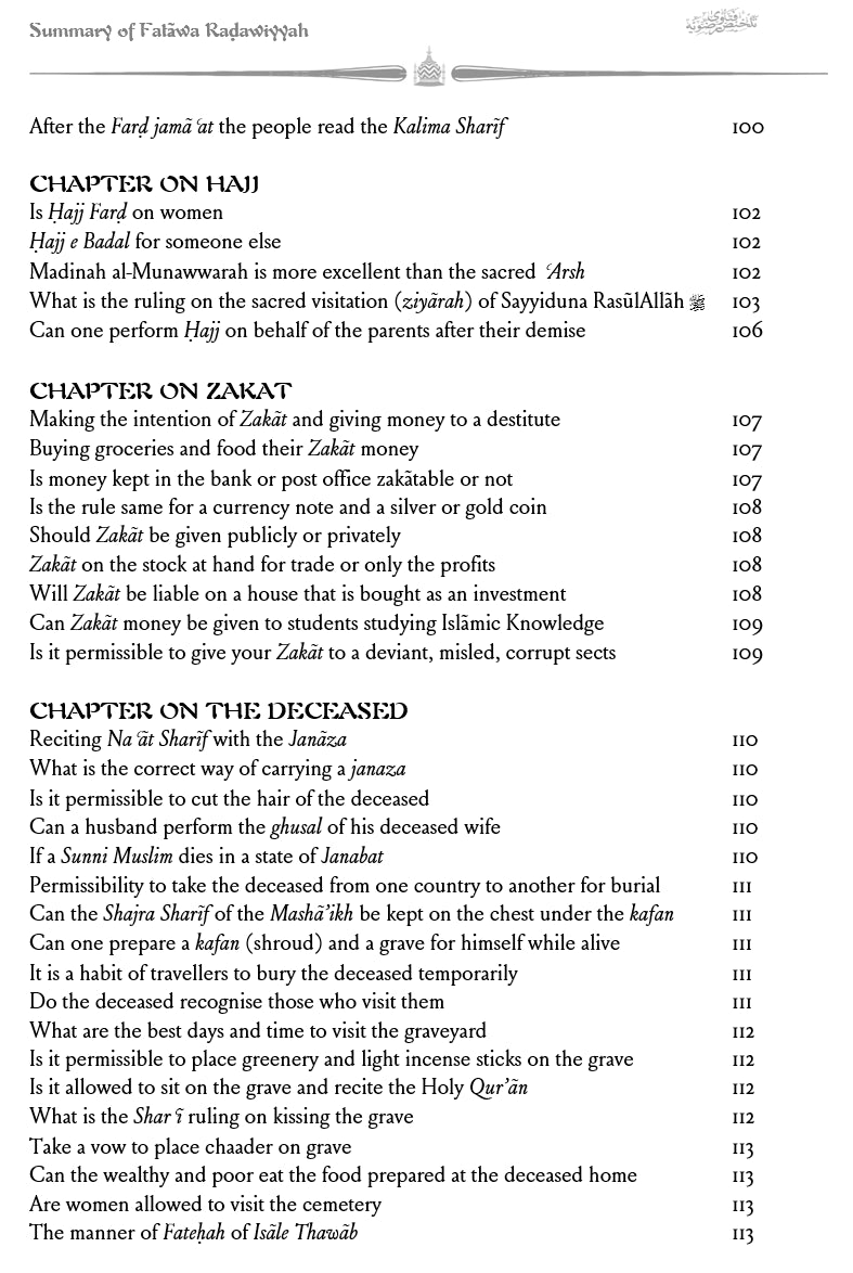 Fatawa Radawiyya - A summary