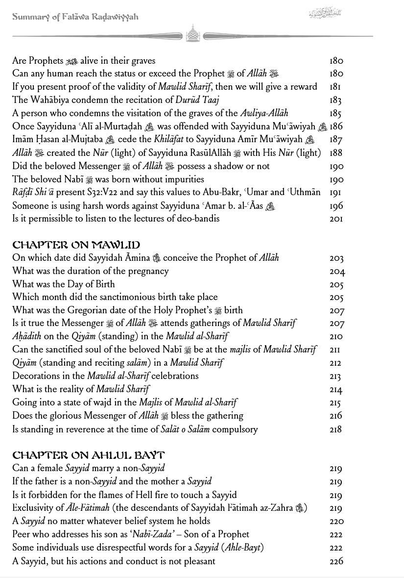 Fatawa Radawiyya - A summary